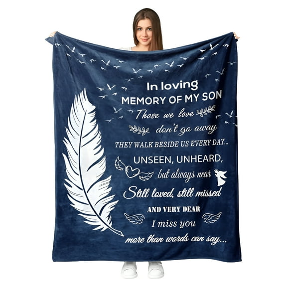 AUQ Memorial Gifts for Loss of Son, Unique Memorial Sympathy Gifts Blanket 60"X50", Bereavement Gifts Ideas, Grief Condolences Remembrance Gifts for Loss, in Loving Memory of My Son Gifts Throw