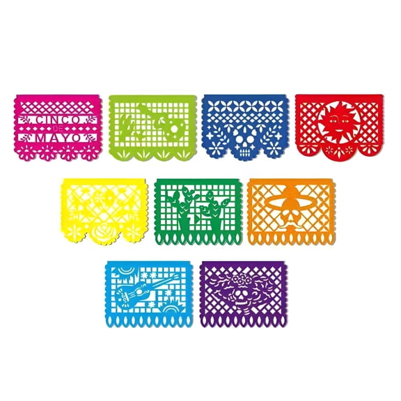 AUQ Mexican Party Decorations, 9 Feet Papel Picado Banners, Traditional Colorful Fiesta Decor for Cinco de Mayo, Birthday, Wedding, and Holiday Celebrations