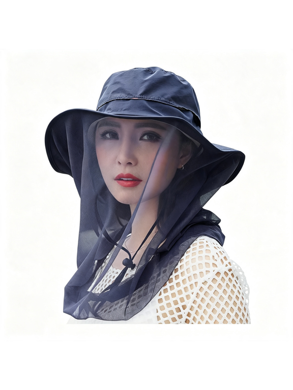 AUQ Mosquito Head Net Hat, Safari Sun Hat with Veil Mesh Protection from Insect Mosquito Head Net