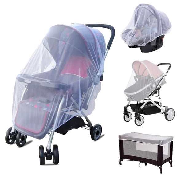 AUQ Mosquito Net for Stroller with Drawstring,Baby Bug Netting with Storage Bag,Breathable&Portable Mosquito Nets for Car Seat,Bassinet,Cradle,Travel&Camping Crib(White)