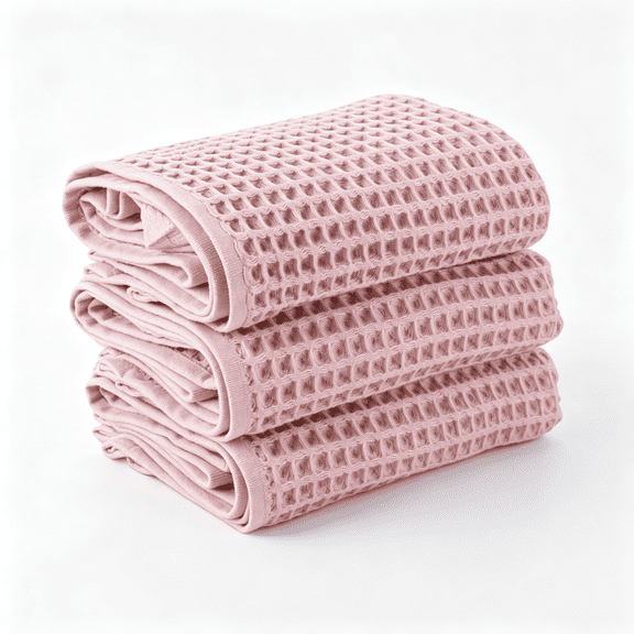 AUQ Natural 100% Turkish Cotton Waffle Kitchen Towels Set 3 Oeko-Tex Premium Waffle Hand Towels Bathroom Soft Absorbent Quick-Dry Lint-Free Dish Towel Large 32X16 Inch 3 Pink Powder