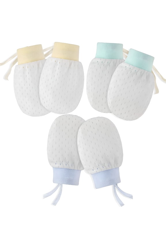 AUQ Newborn Baby Mittens No Scratch Mittens 3 Pair, Infant Toddler Boys Girls Adjustable Anti Scratch Cotton Gloves Mittens Baby Care
