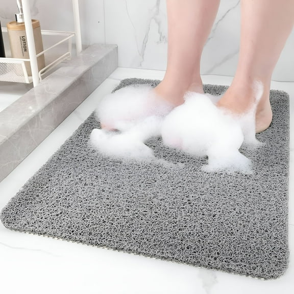 AUQ Non-Slip Bath Mat 24 x 16 Inches, PVC Loofah Shower Mat for Bathroom, Quick Drying Tub Mat with Drain Holes, Waterproof Floor Mat for Tub, Kitchen, Laundry, Beige