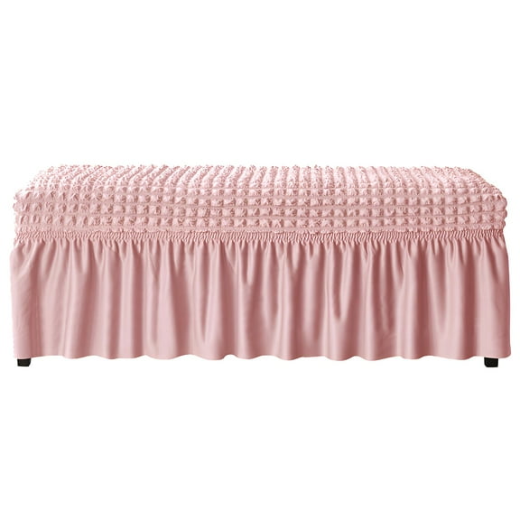 AUQ Ottoman Cover,Dust & Scratch Resistant Rectangle Footstool Cover,Soft & Skin-Friendly Ottoman Slipcovers with Skirt,Pink