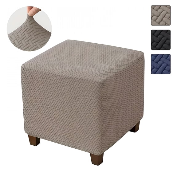 AUQ Ottoman Cover Square Folding Storage (13"- 18") L x (15"- 18") H Ottoman Slipcovers Jacquard Stretch Cube Footrest Foot Stool Covers Protector with Elastic Band (Khaki)