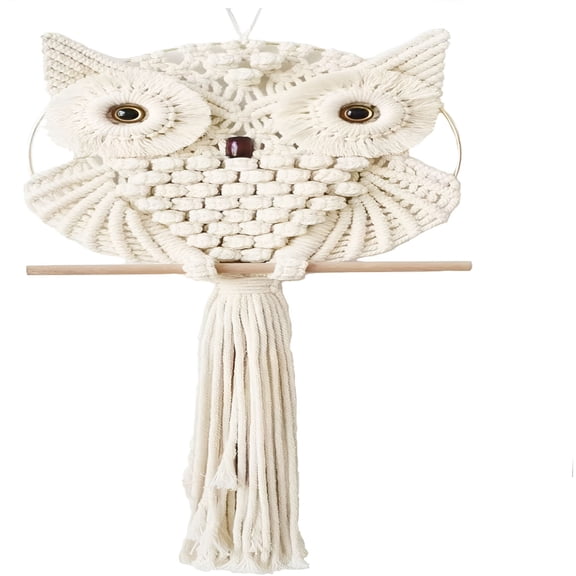 AUQ Owl Macrame Wall Hanging-Hand Woven Boho Tapestry-Macrame Wall Decor -Owl Decor for Bedroom,Living Room,Nursery(Beige-Small)