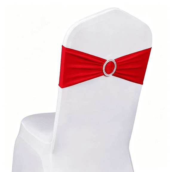 AUQ Pack of 50 Spandex Red Chair Sashes for Wedding Chair Bows Sashes Bands Buckles Fitting Birthday Party Anniversary Events Ceremony Bridal Baby Shower Decorations