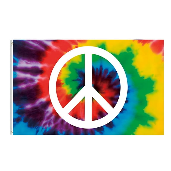 AUQ Peace Sign Tie Dye Flag Outdoor Garden Decoration Porch Light Flag Faded Peace Flag Polyester Fabric Flag and Hang Flags for Home