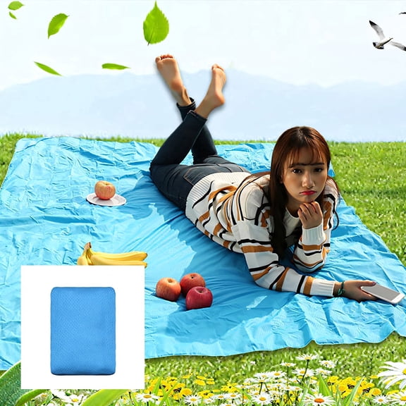 AUQ Lightweight Foldable Picnic Blanket, Water-Resistant for Beach Camping, Blue Style 3