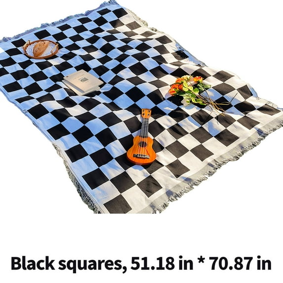 AUQ Picnic Blankets,Moisture-Proof Base Blanket,Chunky Knit Blanket Picnic Blanket,Blackcube,130x180