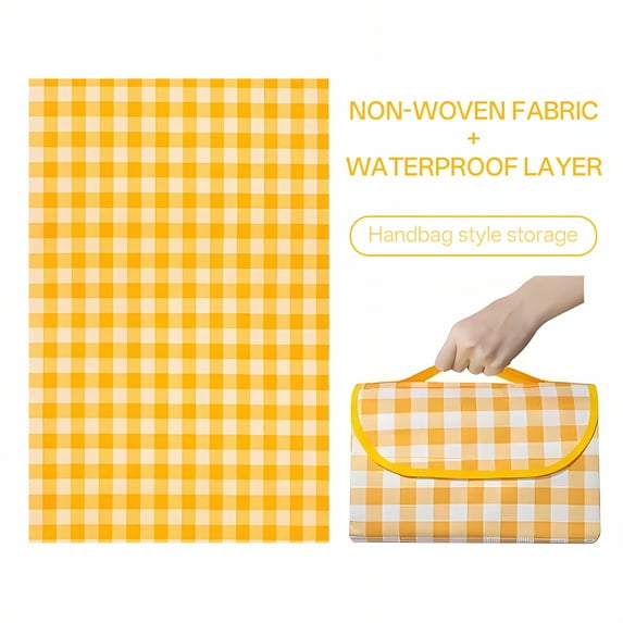 AUQ Picnic Blankets Moisture-Resistant Waterproof Blanket,Foldable Picnic Blankets with Nonwoven Fabric,Comfortable Camping Blanket,Yellow Checkered,Small
