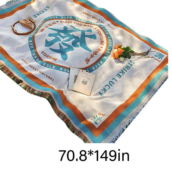 AUQ Picnic Blankets,Trendy Tassel Outdoor Blanket with Get Rich Pattern,Functional Multi-Purpose Picnic Mat for All Occasions,70*149inch