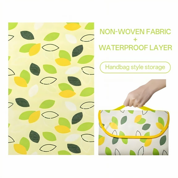 AUQ Picnic Blankets,Water-Repellent Waterproof Blanket with Dense Nonwoven Layers, Foldable Travel-Ready Camping Blanket,Green Leaves,Small