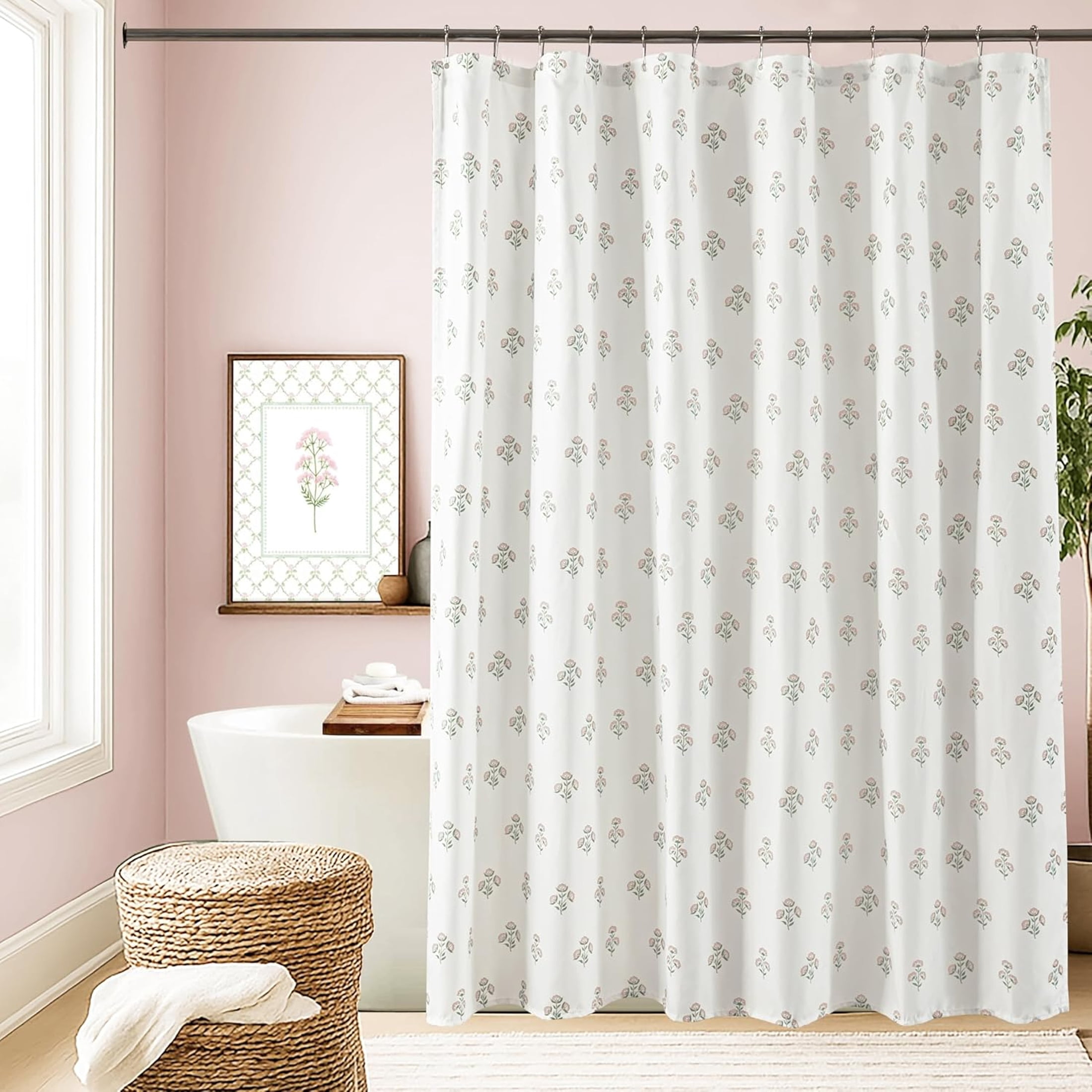 AUQ Pink Cute Floral Shower Curtain, Vintage Cottage Core Shabby Chic ...