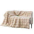 thumbnail image 1 of AUQ Plush Blanket Faux Rabbit Fur Throw Blanket Textured Design Fuzzy Blanket,Beige, 1 of 4