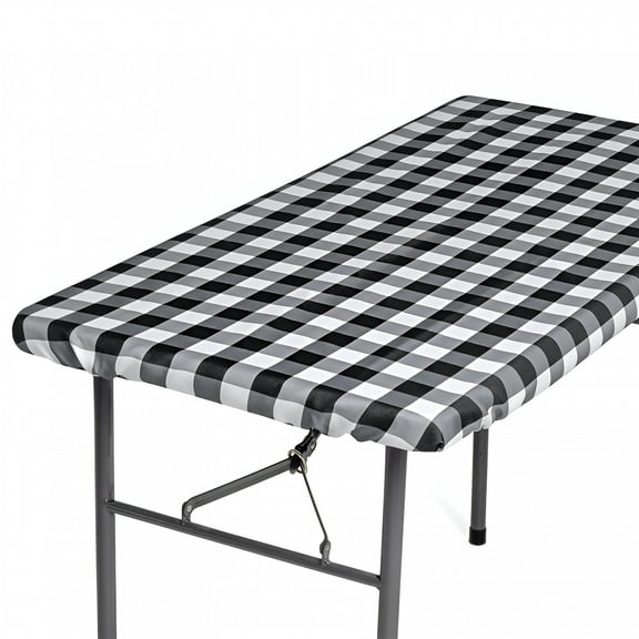 AUQ Polyester 4Ft Fitted Table Cloth Rectangle Table,Elastic Table Runner,Picnic Table Cover,Fitted Outdoor Tablecloth for 4 Foot Tables,Picnic Table Cover Indoor,Washable 48 X 30 Inch,Black Gingham