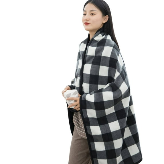 AUQ Poncho Classic Plaid Pattern Shawl Wraps for Women Premium Polyester Shawl,Black