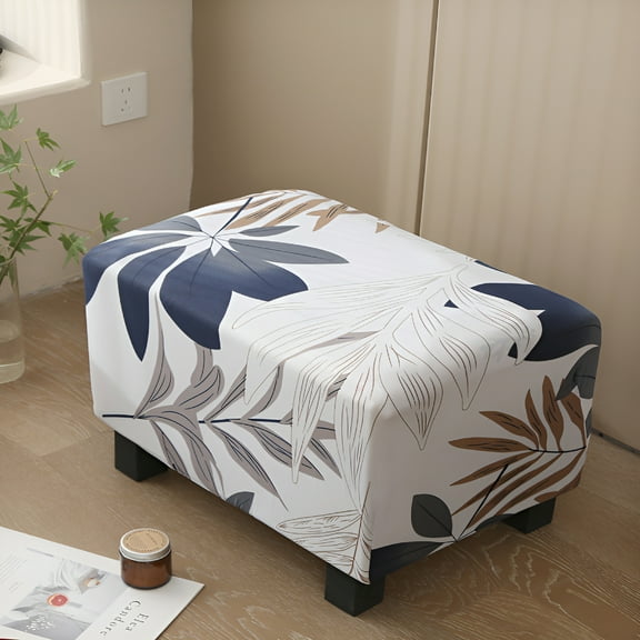 AUQ Printed Storage Ottoman Slipcover,Ottoman Cover,Stretch Stool Cover Footrest Sofa Slipcovers Rectangle Footstool Protector Covers 24-25.6in