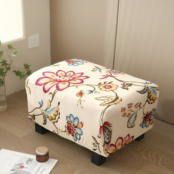 AUQ Printed Storage Ottoman Slipcover,Stretch Stool Cover Footrest Sofa Slipcovers Rectangle Footstool Protector Covers 24-25.6in