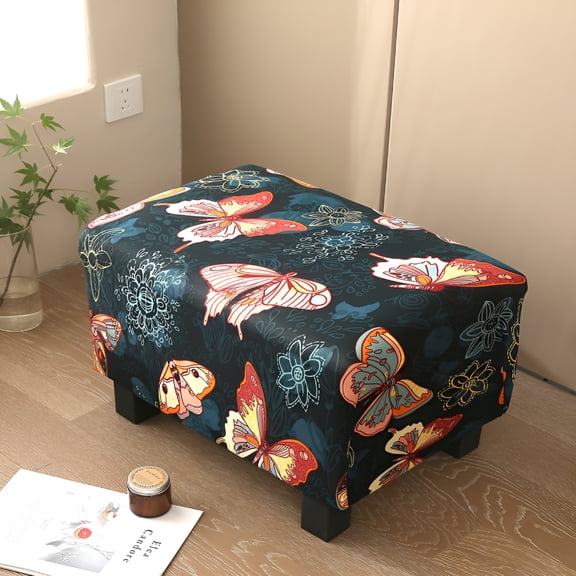 AUQ Printed Storage Ottoman Slipcover,Stretch Stool Cover Footrest Sofa Slipcovers Rectangle Footstool Protector Covers 24-25.6in