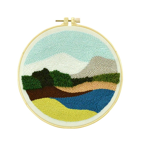 AUQ Punch Needle Kit,Anti-Slip Design Punch Needle Kits Adults Beginner,Multi-Purpose Diy Kit Cross Stitch Kits,Mountain Image