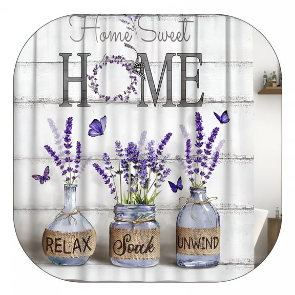 AUQ Purple Lavender Shower Curtain,Purple Shower Curtain,Farmhouse Flowers Shower Curtains for Neutral Country Bathroom Decor Rustic Butterfly Shower Curtain Set Waterproof Polyester Fabric 72"X72"