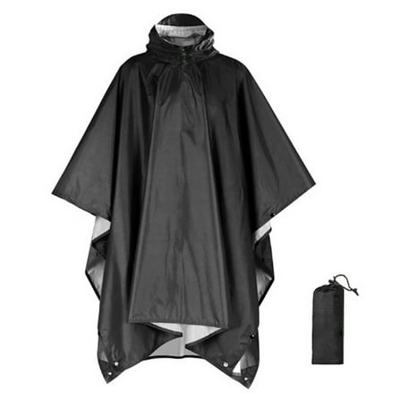 AUQ Rain Poncho Efficient Windproof Cord Rain Ponchos for Adults,Protective Silver-Coated Taffeta Ponchos Adult for Outdoor Work,Black