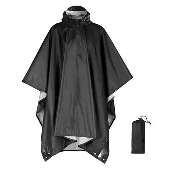 AUQ Rain Poncho Efficient Windproof Cord Rain Ponchos for Adults,Protective Silver-Coated Taffeta Ponchos Adult for Outdoor Work,Black