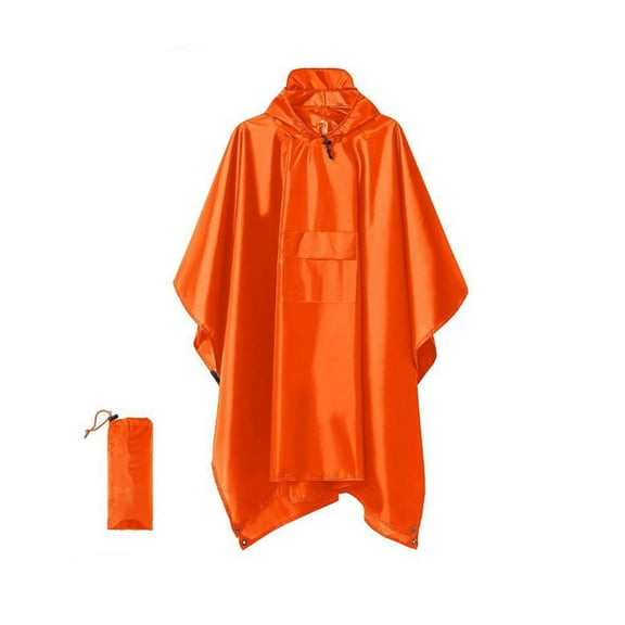 AUQ Rain Poncho Outdoor Large Pocket Rain Ponchos for Adults,Waterproof Taffeta Fabric Ponchos Adult for Stormy Weather,Orange,PU