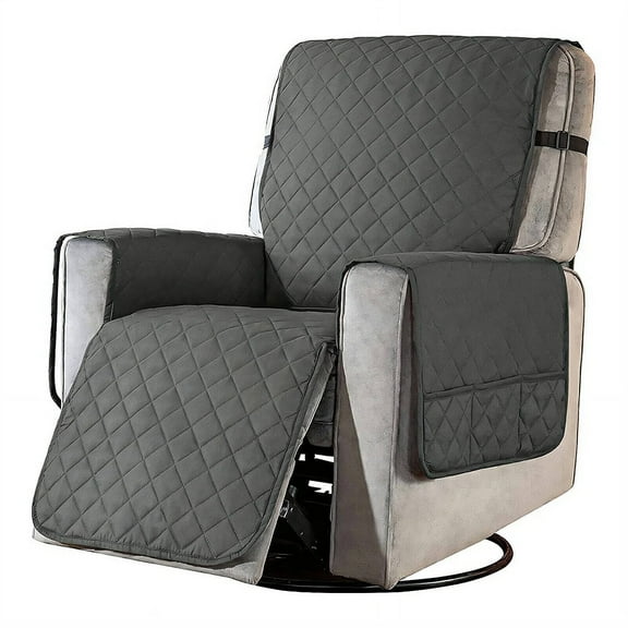AUQ Recliner Chair Covers,Waterproof & Soft Fabric Chair Covers Recliner Rocker,Waterproof Recliner Sofa Towel with Side Pockets & Buckle Design,Dark Gray