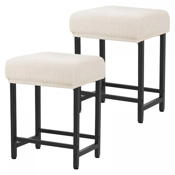 AUQ Rectangle Stretch Counter Height Barstool Slipcovers Rectangular Vanity Stool Cover Kitchen Counter Saddle Seat Cover 2PC Beige