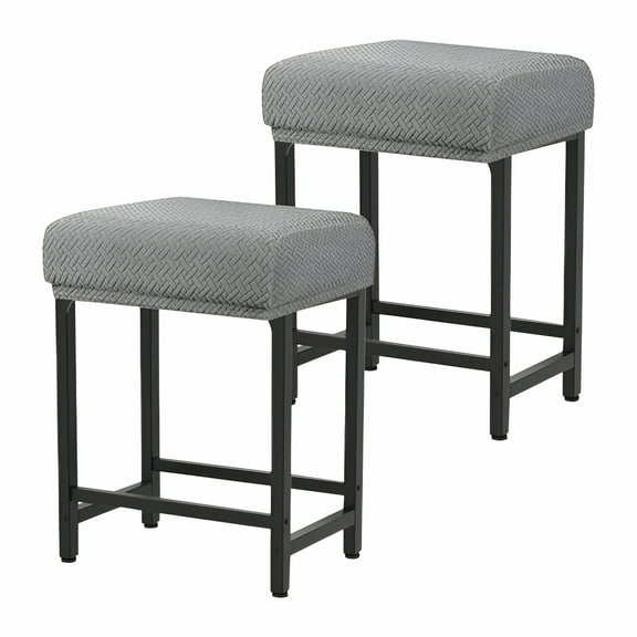 AUQ Rectangle Stretch Counter Height Barstool Slipcovers Rectangular Vanity Stool Cover Kitchen Counter Saddle Seat Cover 2PC Dark Gray