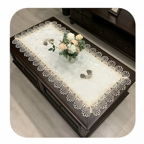 AUQ Rectangle Tablecloth Lace Coffee Table Cover Embroidered Table Cloth Coffee Table Topper for Home Party Living Room Wedding Decor 20 X 40 Inch,White
