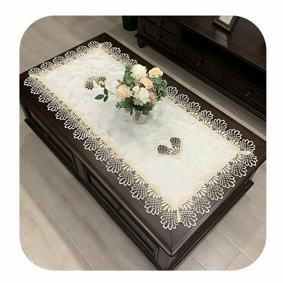 AUQ Rectangle Tablecloth Lace Coffee Table Cover Embroidered Table Cloth Coffee Table Topper for Home Party Living Room Wedding Decor 20 X 40 Inch,White
