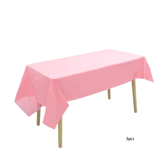 AUQ Rectangular 54" X 108" Light Pink Plastic Table Covers,3 Count,Pink Baby Shower Decorations,Pink Decorations for Party