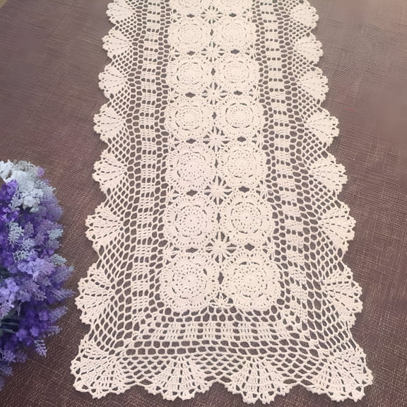 AUQ Rectangular Cotton Handmade Crochet Lace Table Runner Doilies Table Dresser Scarf Dcor Lace Runner