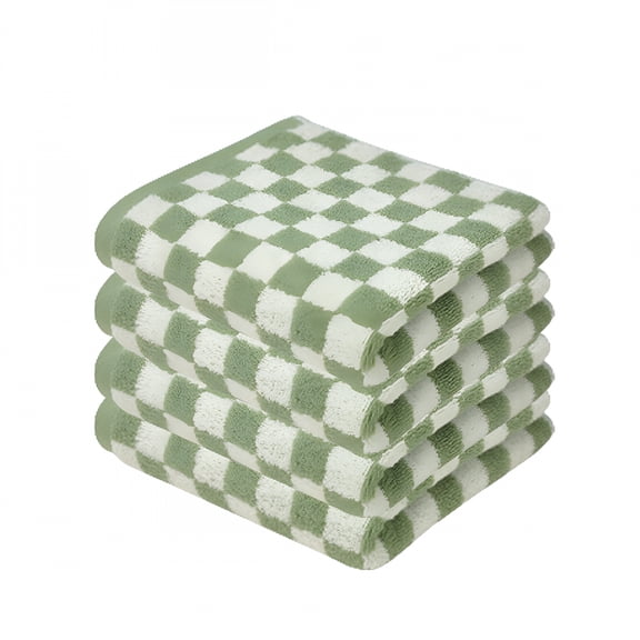 AUQ Retro Checkerboard Pattern Long-staple Cotton Face Towel Daily Use Plaid Pattern Bath Towels(Green-4PCS)