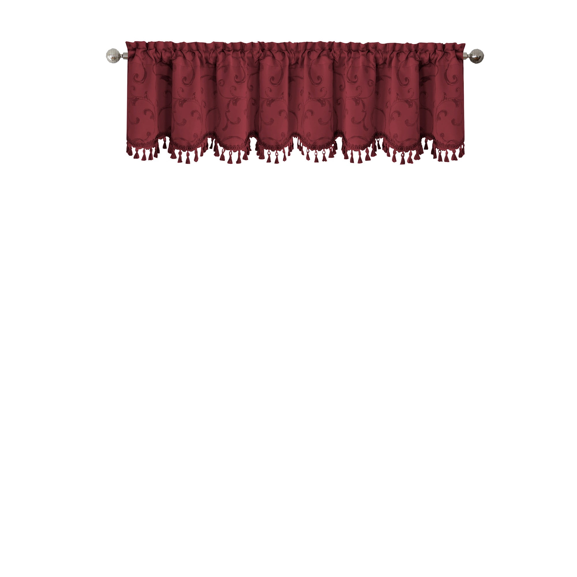 Elrene Home Fashions Mia Beaded Scallop Valance, Rouge, 52" x 19"