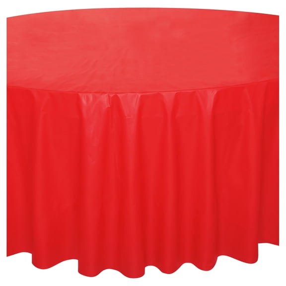 AUQ Round 84" Red Plastic Table Cover for Parties,Events,Picnics and Dining Tables,Durable and Easy to Clean