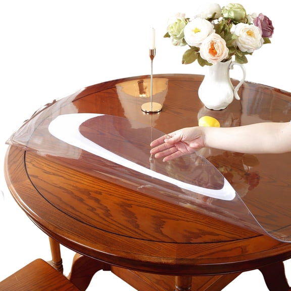 AUQ Round Clear Table Protector 48 Inch Thick Clear Table Cover Protector Round, Plastic Waterproof Pvc Tablecloth, Vinyl Circle Table Top Protector for Dining Room, Coffee Tabletop