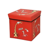 AUQ Round Ottoman with Storage,Creative Cartoon Design Foot Rest for Couch,Cartoon Patterns Storage Ottoman Round,Red,30*30*30CM,Non-woven fabrics