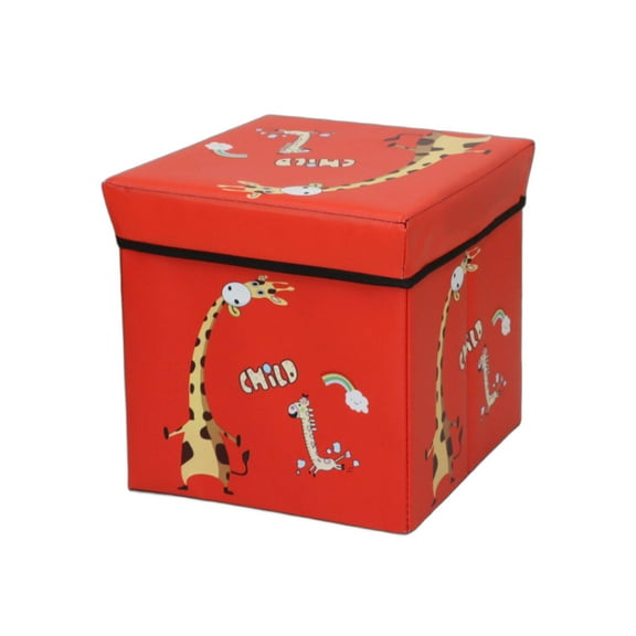 AUQ Round Ottoman with Storage,Creative Cartoon Design Foot Rest for Couch,Cartoon Patterns Storage Ottoman Round,Red,30*30*30CM,Non-woven fabrics