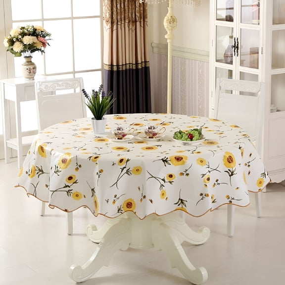 AUQ Round Table Cloth,Waterproof Tablecloth,Wipeable Table Cover for Kitchen and Dining Room (Sunflower,60" Round)