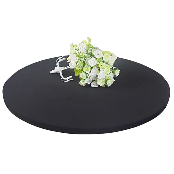 AUQ Round Tablecloth,Fitted Black Tablecloth with Elastic Stretch,Reusable Spandex Table Cover for Cocktail Table,Cafe,Party,Catering - Black - 60cm