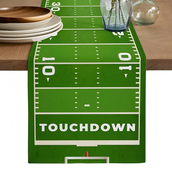AUQ Rugby Sport Table Runner,American Football Field Stadium Washable Cotton Linen Table Runners 36 Inches Long,Dresser Scarf Runner for Nightstand/End Tables/Round Tables 13''X36''
