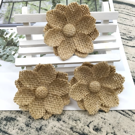 AUQ Rustic Hessian Burlap Lace Flowers for Wedding Decoration and Crafts