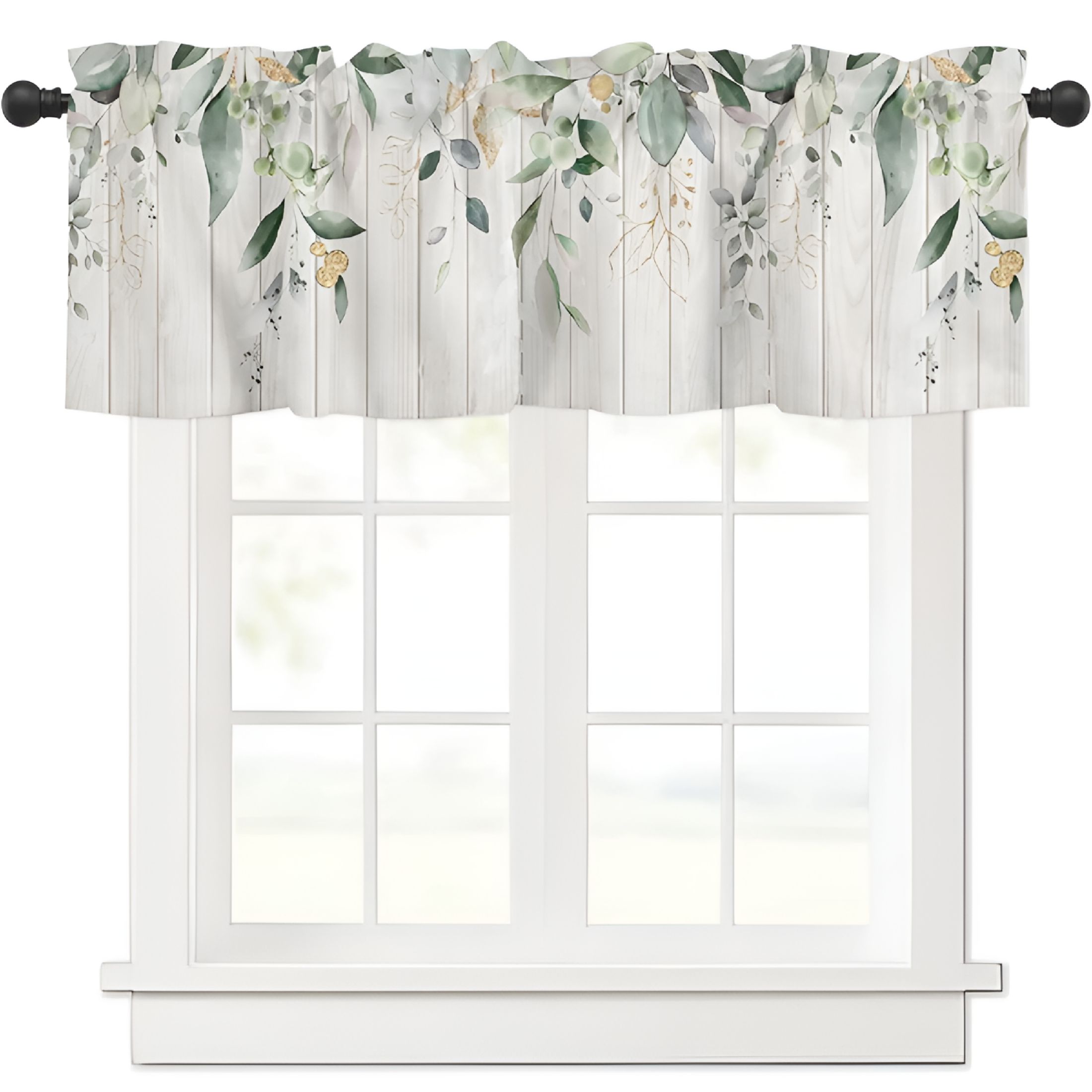 AUQ Sage Green Eucalyptus Leaf Kitchen Curtains Valances for Windows