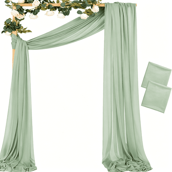 AUQ Sage Green Wedding Arch Draping Fabric 2 Panels 29" X 20 Ft Extra Long Gauze Drapes Sheer Backdrop Curtains 6.6 Yards Outdoor Drapery Panels for Wedding Ceremony Party Ceiling Decoration