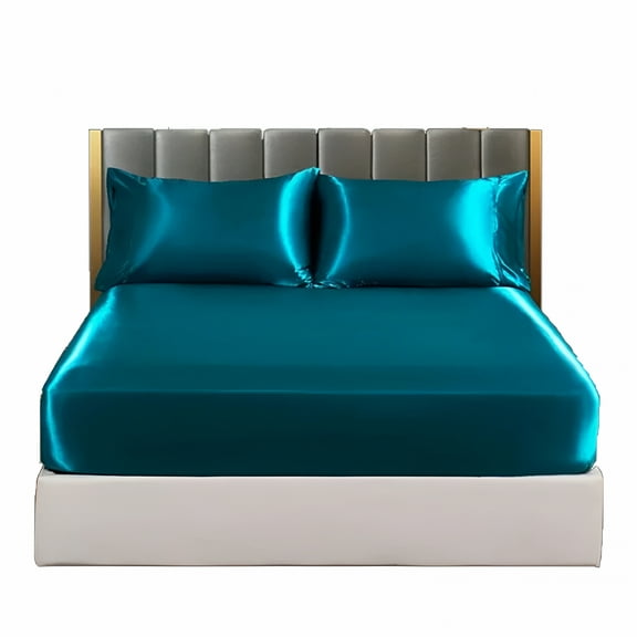 AUQ Satin-Silk Sheets Bed Deep Pocket Twin Full Queen King Bed Mattress Cover Soft