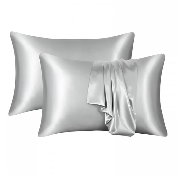 AUQ Satin Silky Pillow Case,2 Pack Satin Queen Silky Pillowcase for Hair and Skin,20X30,Light Silver